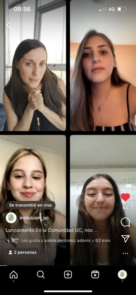 Fotografía de una captura de un Live de Instagram donde aparecen los rostros de cuatro personas