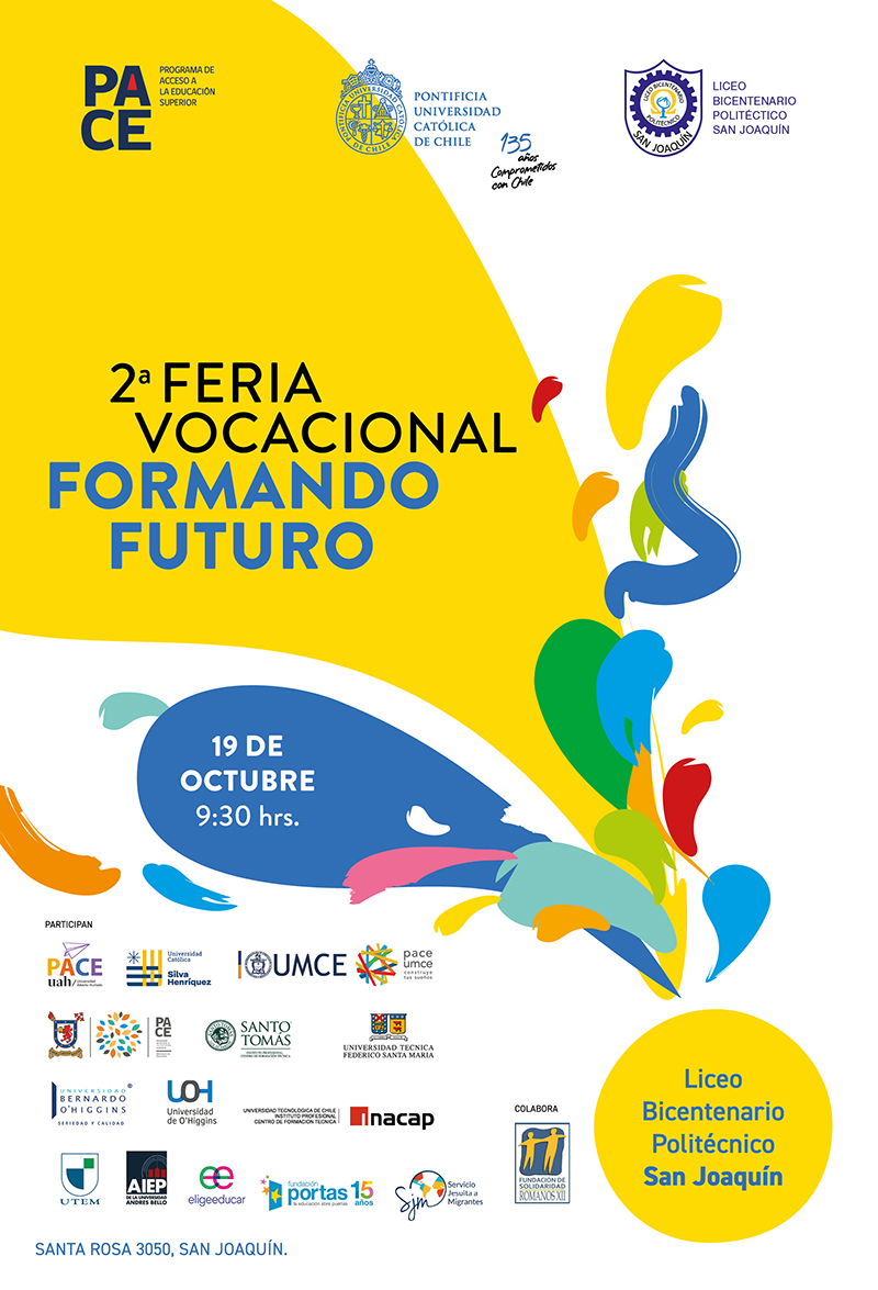 Afiche 2da Feria Vocacional Formando Futuro con logos de instituciones que participan