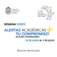 Imagen del afiche promocional de la Semana sobre Alertas Académicas "Tu compromiso para mejorar tu desempeño académico" del 28 de junio al 1 de julio.